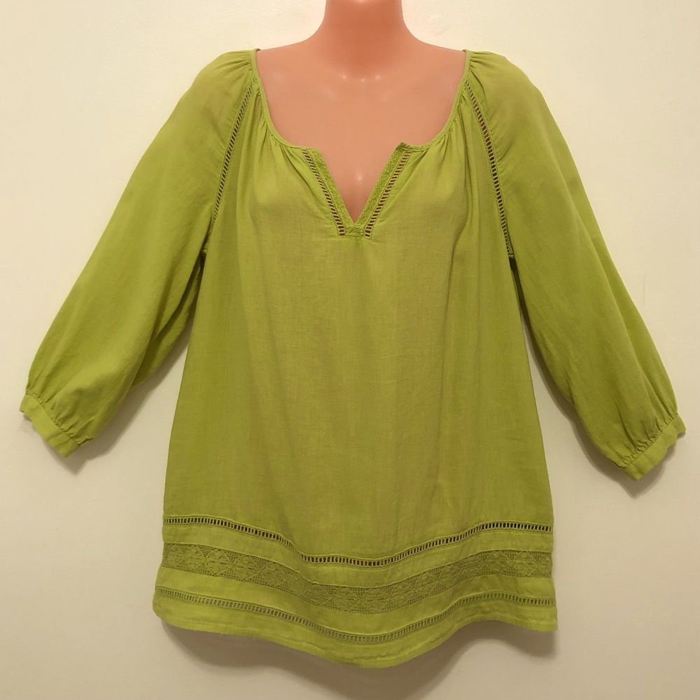 J. Jill Lime Green 3/4 Length Sleeve Top